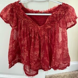 Free People Red Pattern Flowy top